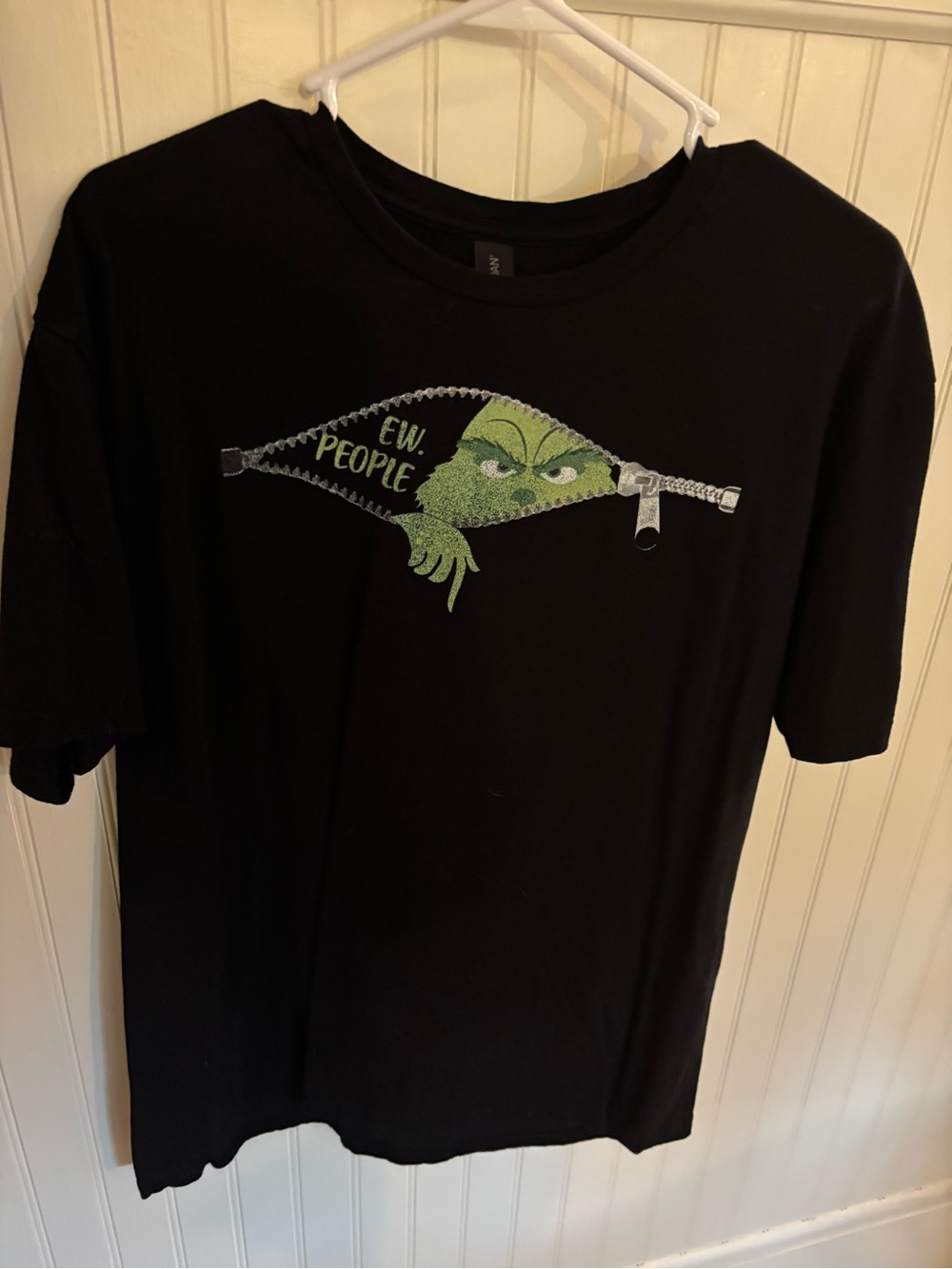 Gildan Black Short Sleeve Tee with Green Grinch Graphic - "Ew, People"
